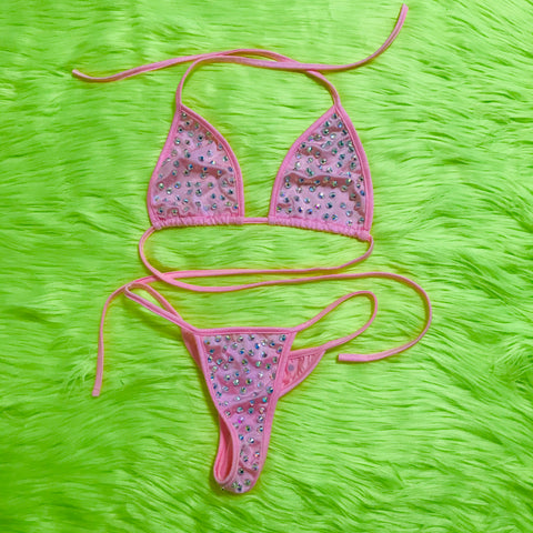 Bikini clásico baby pink with rhinestone